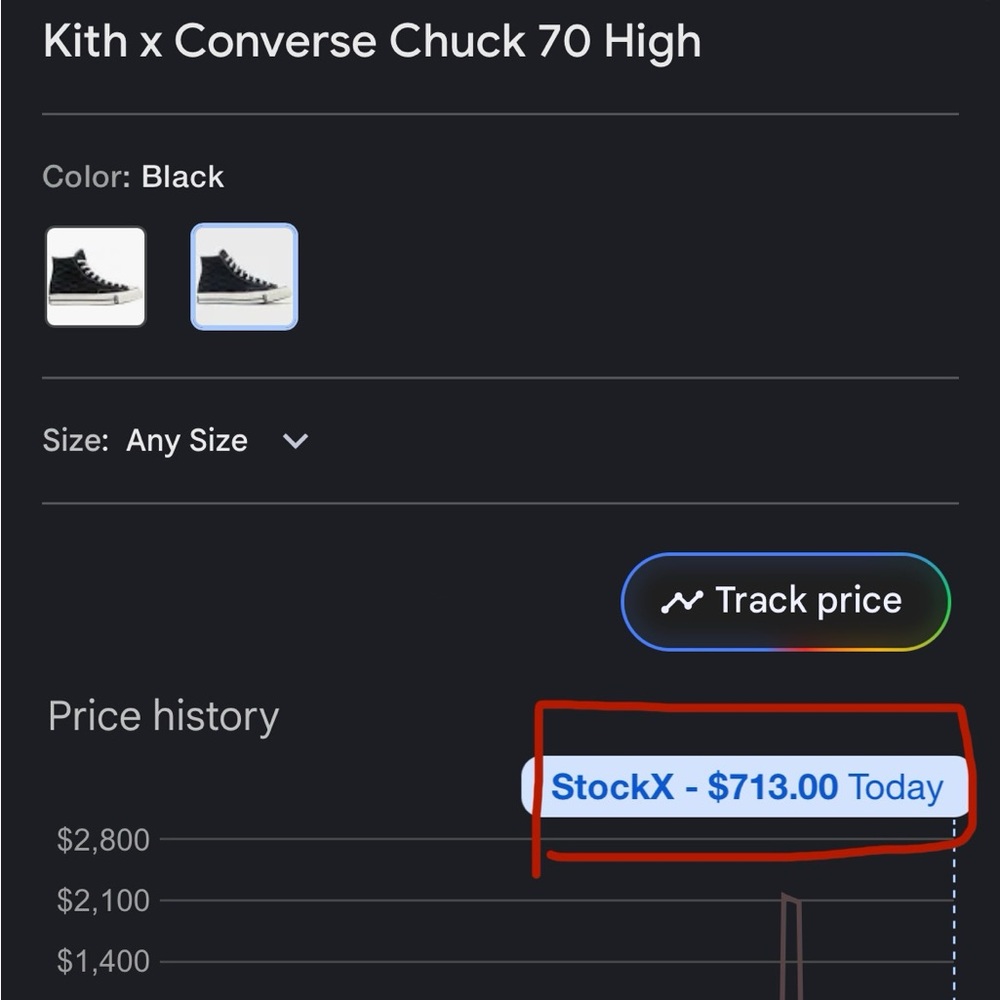 KITH x Converse Black Chuck Taylor High Top Sneakers - Ladies 8 - Picture 3 of 12